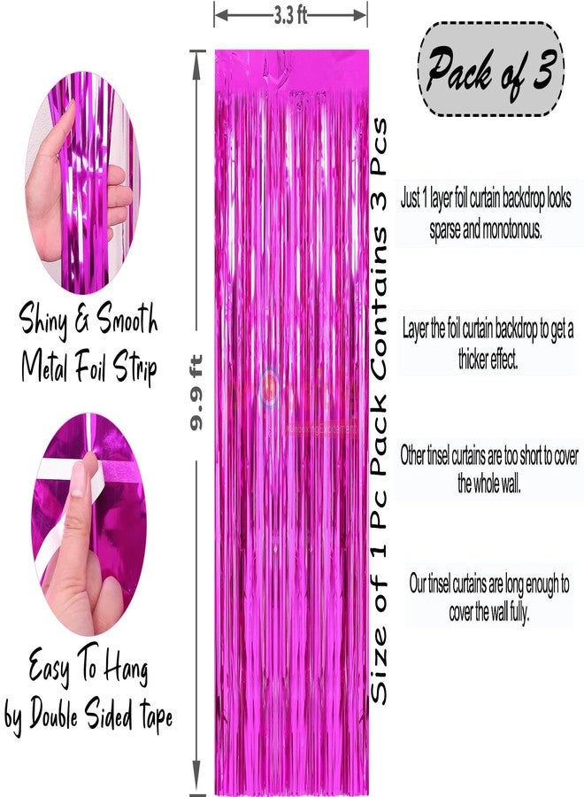 بروبسيكل مجموعة ستائر عيد ميلاد بروبسيكل فويل، 3 قطع، وردية اللون، 3 أقدام × 6 أقدام، مزينة بشراشيب لامعة، مثالية لتزيين حفلات الزفاف، وحفلات توديع العزوبية، وحفلات استقبال المولود، وحفلات توديع العزوبية للعروس. - Image 3